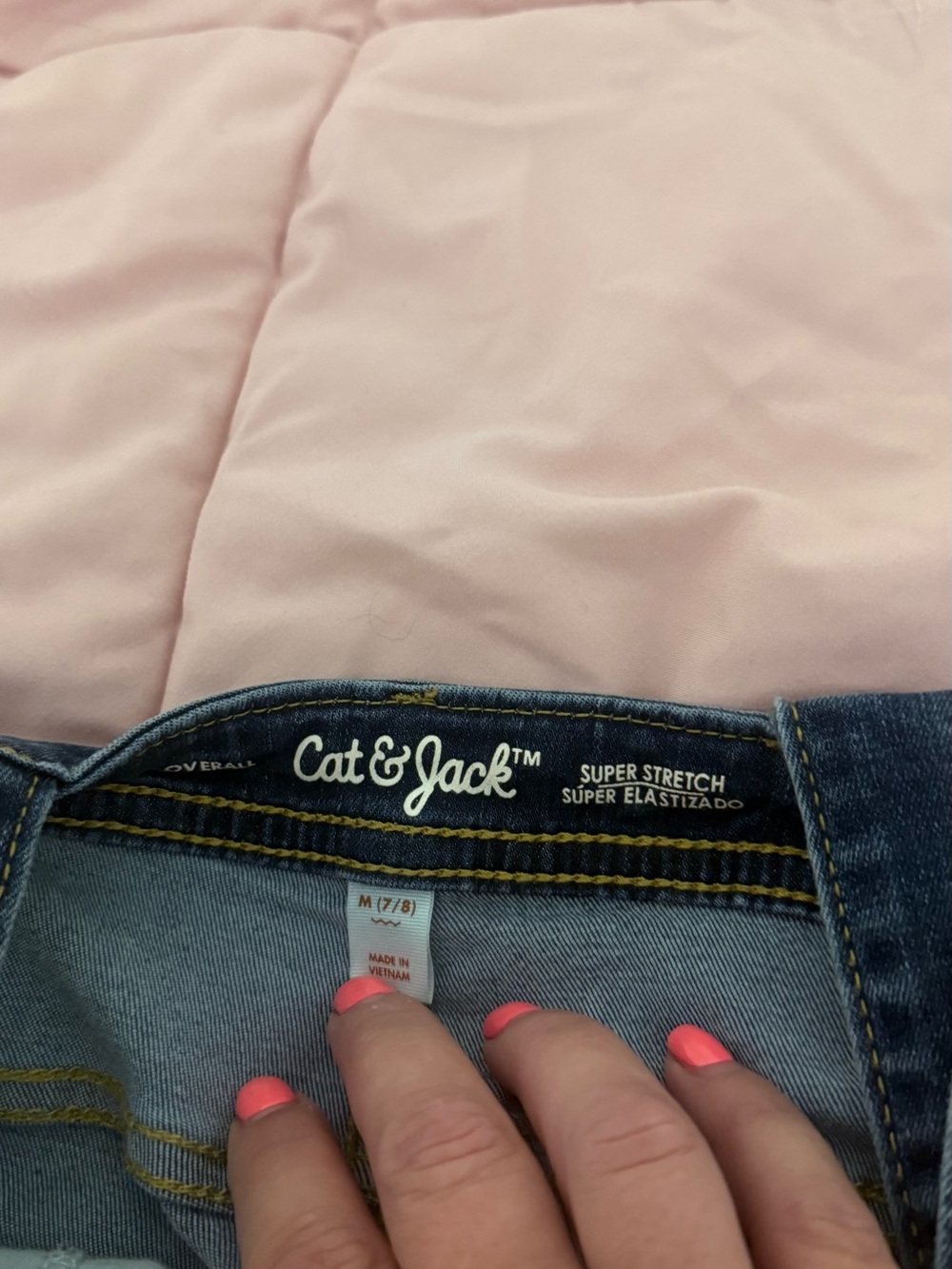 Cat & Jack kids Super Stretch Blue Denim Jeggings with Pink Nail Accent